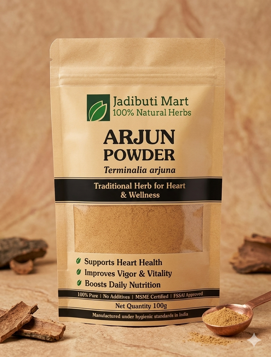 Arjun Powder - 100 g Pure Single Herb Jadibuti Powder Online | JadibutiMart