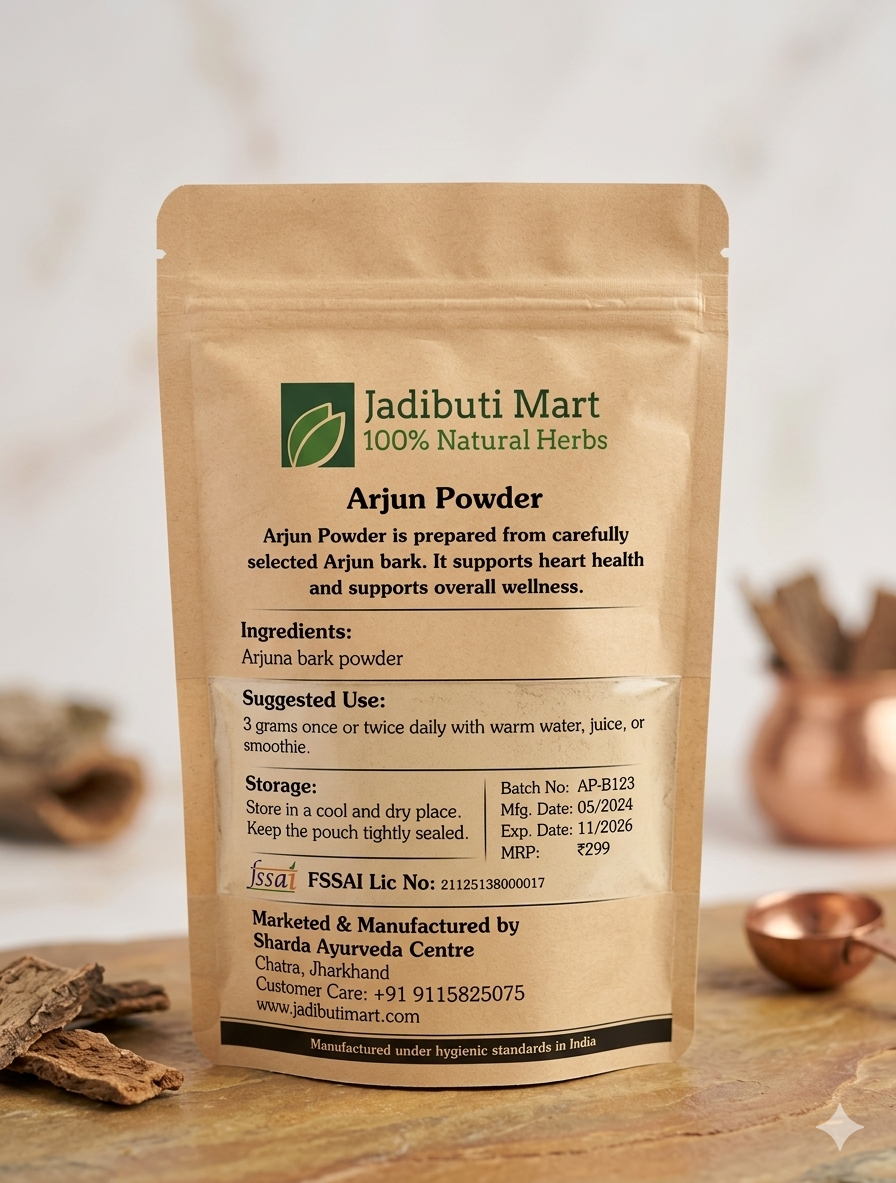 Arjun Powder - 100 g Pure Single Herb Jadibuti Powder Online | JadibutiMart